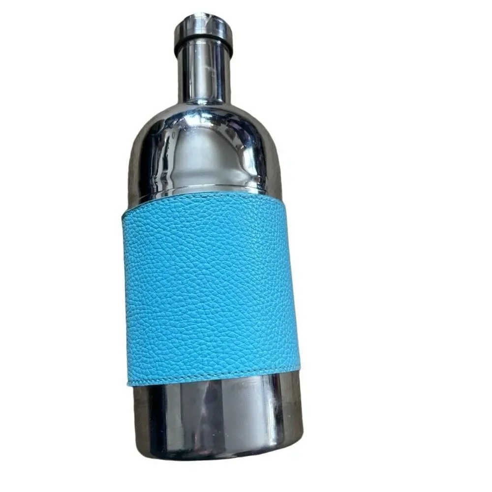 Pier 1 Imports Stainless Steel Martini Shaker Faux Blue Leather Band *Nice*